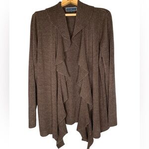 Karen Scott Soft Knit Ruffled Open Front Charcoal Knit Cardigan in Size 2X